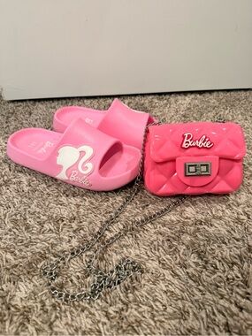 Barbie Bright Pink Slide Sandals (13-1) with Quilted Pink Crossbody Bag